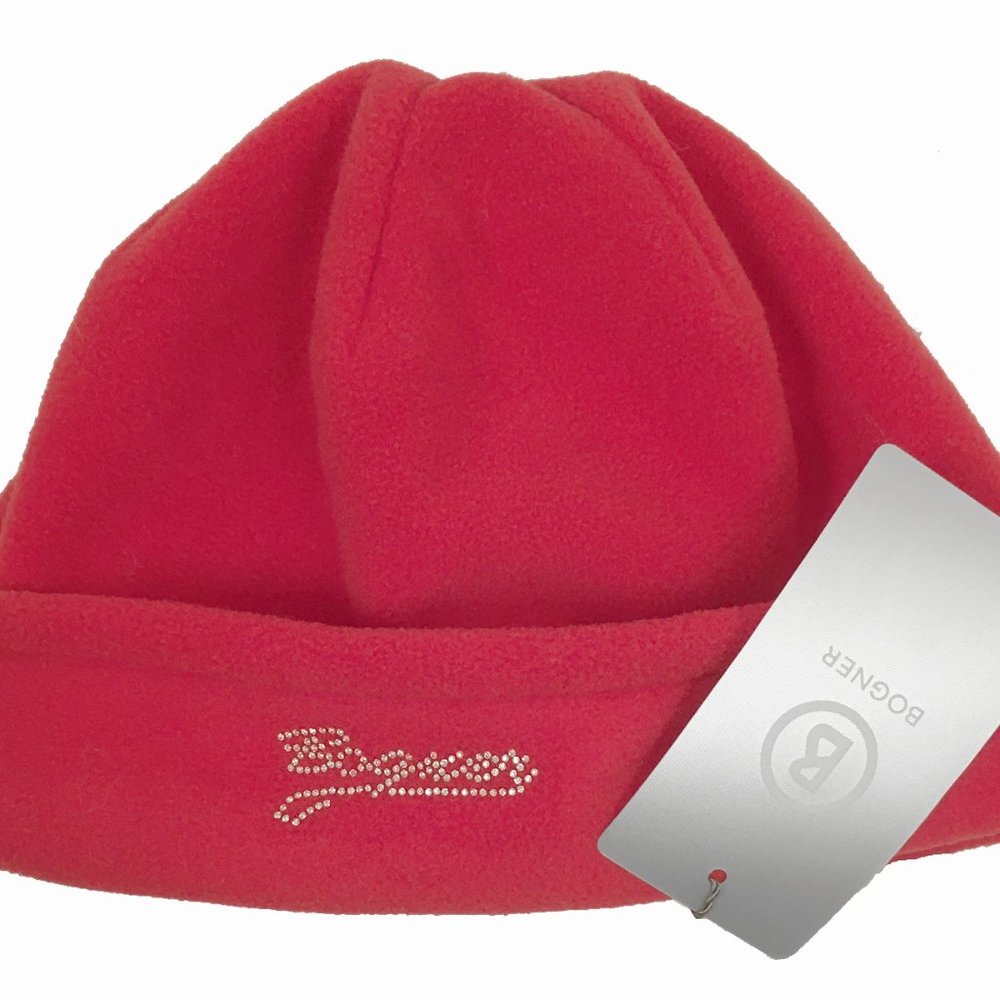 NEW $195 Bogner Womens Fleece Hat!  Red With "Bogner" in Swarovski Crystals
